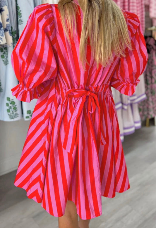 Candy Stripe Puff Sleeve Dress