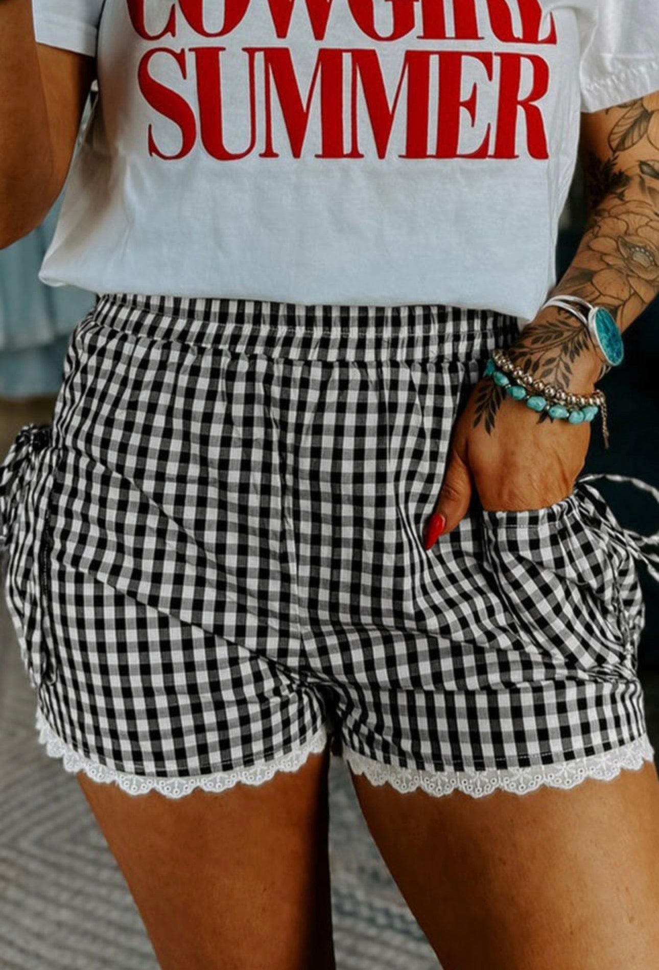 Midnight Charm Plaid Ruffle Shorts